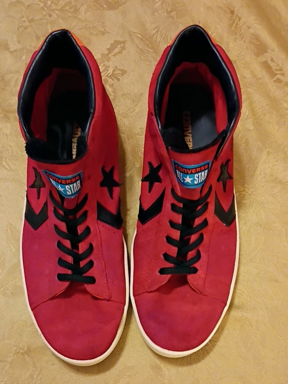 Converse High Top Sneakers in Red & Black Leather Suede Men's 10.0 Women's 11.5 - Picture 5 of 12